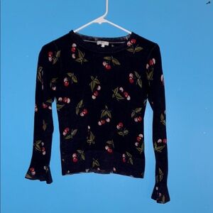 Cherry Print Blue Sweater